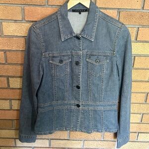 Theory Blue Denim Crop Long Sleeve Button Up Button Cuff Jacket Size Medium